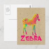 Baby Zebra Wild Psychedelic in Roze Geel Groen Briefkaart (Voorkant / Achterkant)