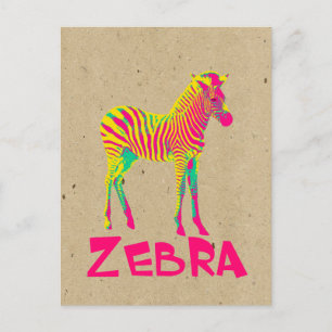 Baby Zebra Wild Psychedelic in Roze Geel Groen Briefkaart