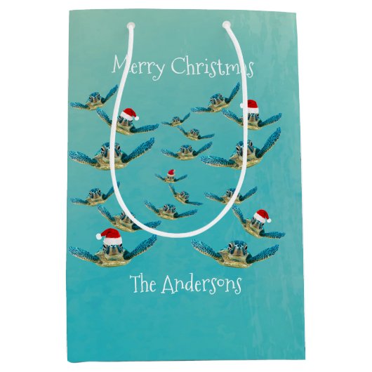 Baby Zee schildpad in Santa Hats Wrapping Paper Medium Cadeauzakje (Voorkant)