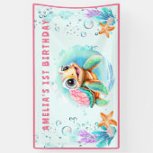 Baby Zee Schildpad Meisje 1e Verjaardagsfeest Spandoek (Verticaal)