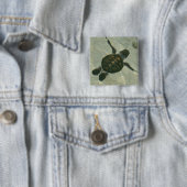 Baby Zee schildpad naar Zee Vierkante Button 5,1 Cm (In situ)