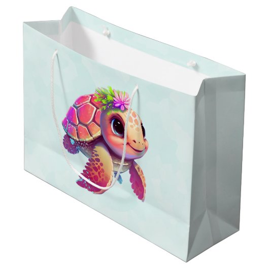 Baby Zee Schildpad Roze & Schattig Groot Cadeauzakje (Voorkant Gekanteld)