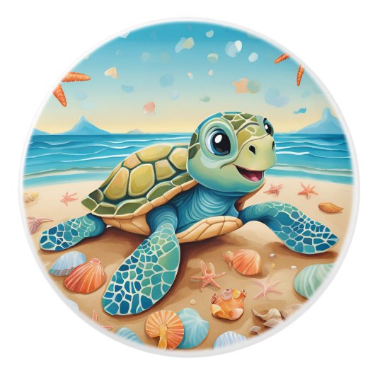 Baby Zee Turtle Keramische Knop (Voorkant)