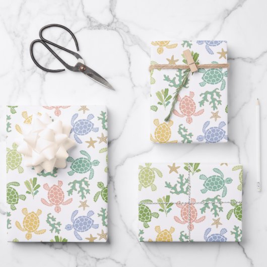 Baby Zee Turtles Roze Inpakpapier Vel (Voorkant)