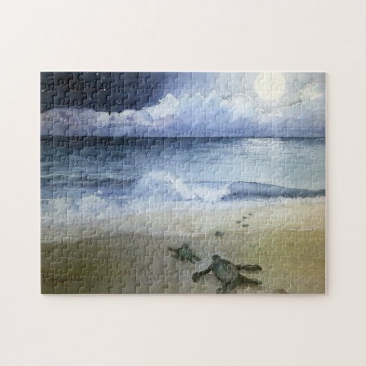 Baby Zeeen, oceaangolven onder een volle maan Legpuzzel (Horizontaal)