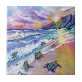 Baby Zeeen schildpadden bij de keramische Tegel va Tegeltje