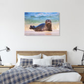 Baby zeehond in het water canvas afdruk (Insitu (Slaapkamer))