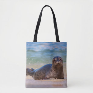 Baby zeehond in water tote bag