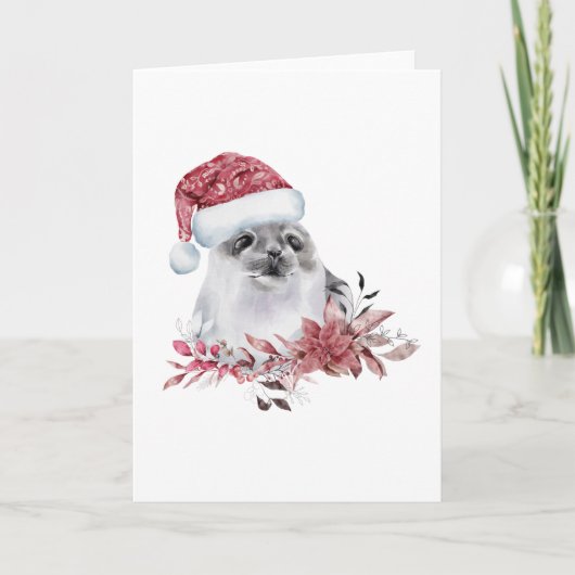 Baby zeehond met kerstmuts kaart (Voorkant)