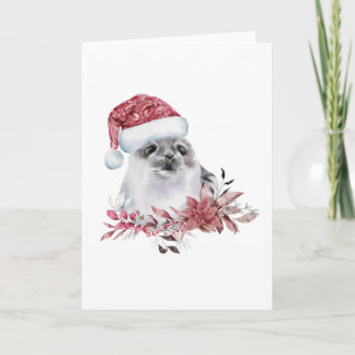 Baby zeehond met kerstmuts kaart