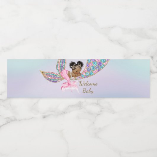 Baby Zeemeermin douchewaterlabel, Afro-Amerikaans Waterfles Etiket (Enkel label)