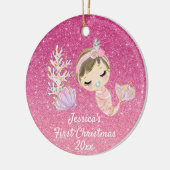 Baby Zeemeermin Eerste Kerstmis Glitter roze Keramisch Ornament (Links)