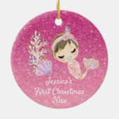Baby Zeemeermin Eerste Kerstmis Glitter roze Keramisch Ornament (Achterkant)