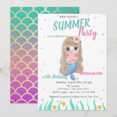 Baby Zeemeermin Scales Seashells Birthday Party Kaart (Voorkant / Achterkant)