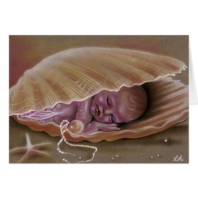 Baby zeemeermin slapen in shell KAART (Voorkant Horizontaal)
