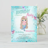 Baby Zeemeermin Zomer Verjaardagsfeestuitnodiging Kaart (Staand voorkant)