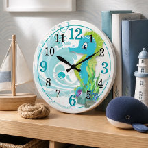 Baby Zeepaardje | Blauwe kinderkamer wandklok