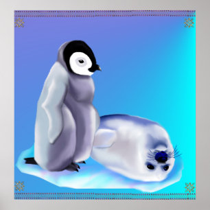 Baby zegel en Baby Penquin Poster