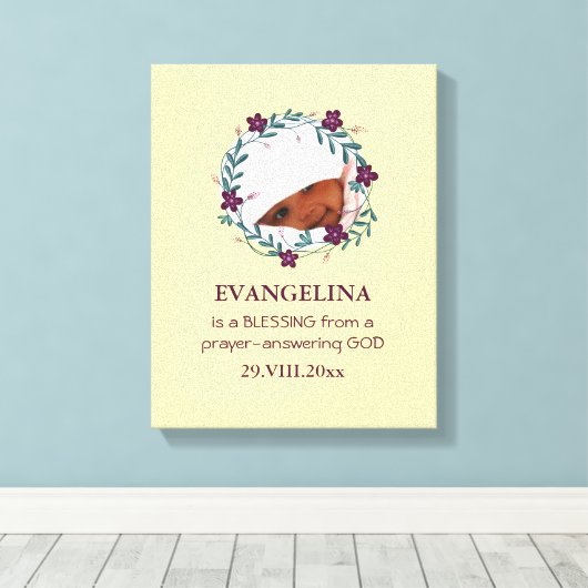 Baby | ZEGEN VAN GOD | Krans | Foto Keepsake Canvas Afdruk (Insitu (Houten vloer))