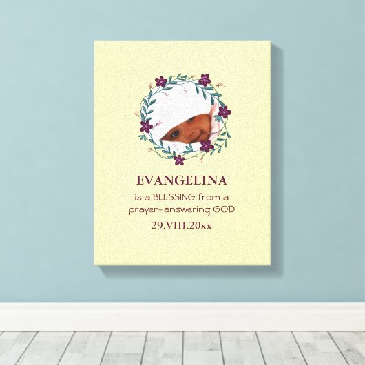 Baby | ZEGEN VAN GOD | Krans | Foto Keepsake Canvas Afdruk (Insitu (Houten vloer))