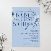 Baby zei net ja Blauwe bloemige verloving Kaart