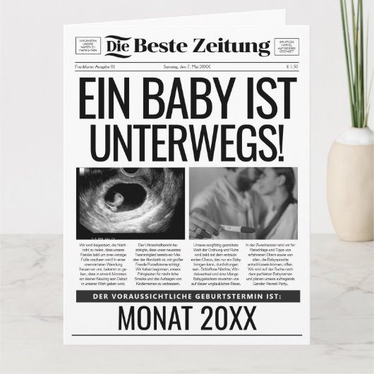 Baby Zeitung Schwangerschaft Verkünden in Deutsch Kaart (Voorkant)