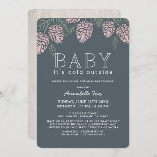 Baby zijn Cold Pine Cone Navy Drive-by Baby shower Kaart