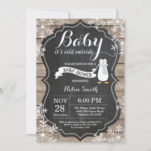 Baby zijn Koud Buiten het Baby shower van Penguin Kaart (Voorkant)