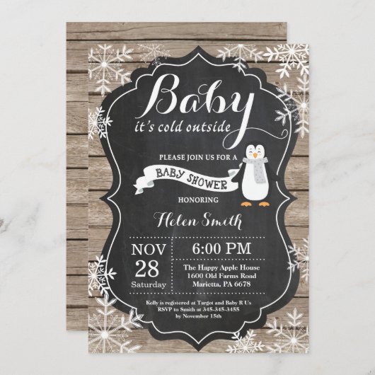 Baby zijn Koud Buiten het Baby shower van Penguin Kaart (Voorkant / Achterkant)