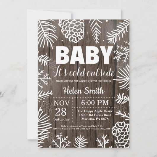 Baby zijn Koud Buiten Rustic Winter Baby shower Kaart (Voorkant)
