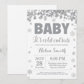 Baby zijn Koud Buiten Zilver en Grijs Baby shower Kaart (Voorkant / Achterkant)