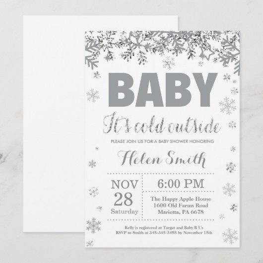 Baby zijn Koud Buiten Zilver en Grijs Baby shower Kaart (Voorkant / Achterkant)