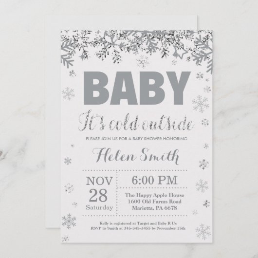 Baby zijn Koud Buiten Zilver en Grijs Baby shower Kaart (Voorkant / Achterkant)
