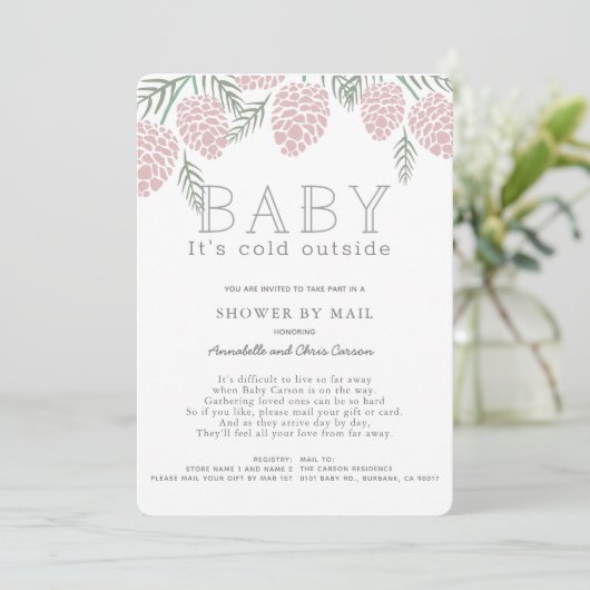 Baby Zijn Koud Roze Pine Cone Baby shower per post Kaart (Staand voorkant)