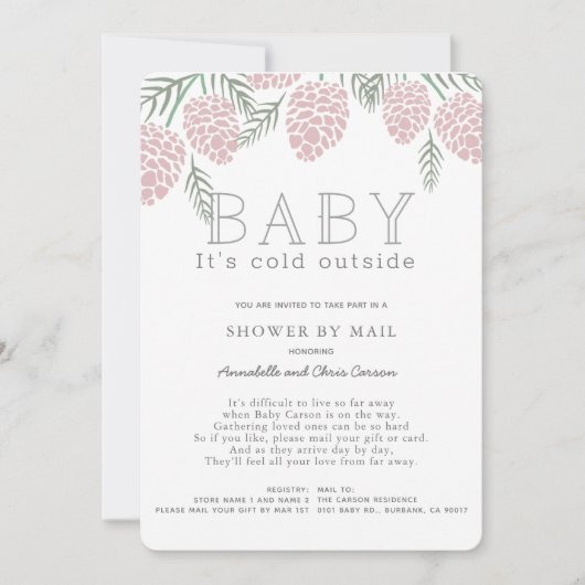 Baby Zijn Koud Roze Pine Cone Baby shower per post Kaart (Voorkant)