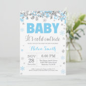 Baby zijn koude Baby shower buiten Blue Silver Boy Kaart (Staand voorkant)