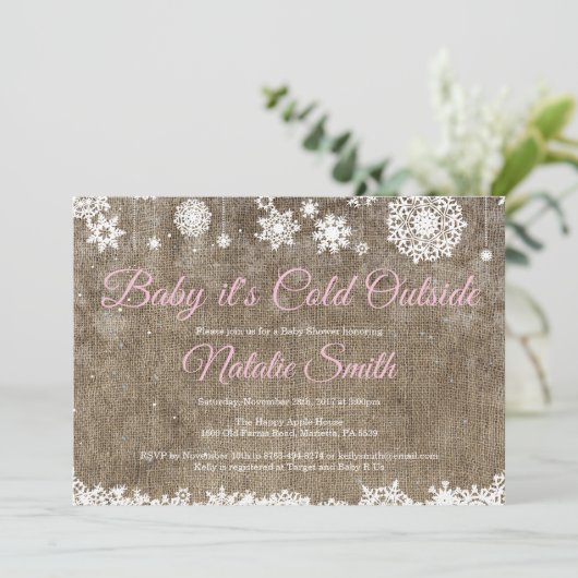 Baby zijn koude Baby shower buiten Burlap Kaart (Staand voorkant)