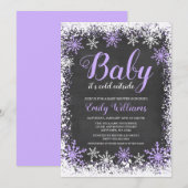 Baby zijn koude Baby shower buiten de sneeuw Paars Kaart (Voorkant / Achterkant)