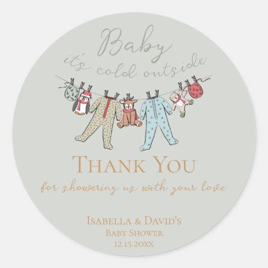 Baby zijn koude Baby shower buiten de winter Ronde Sticker (Voorkant)