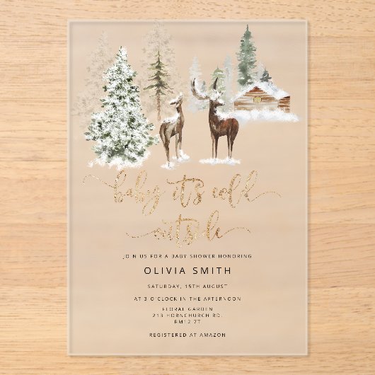 Baby zijn koude baby shower buiten herten acryl uitnodigingen (Voorkant)