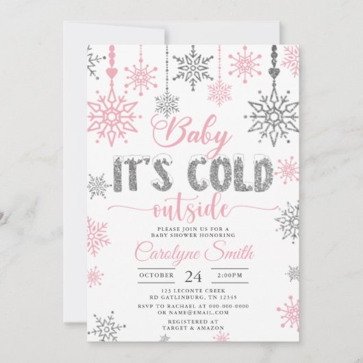 Baby zijn koude Baby shower buiten het roze meisje Kaart (Voorkant)