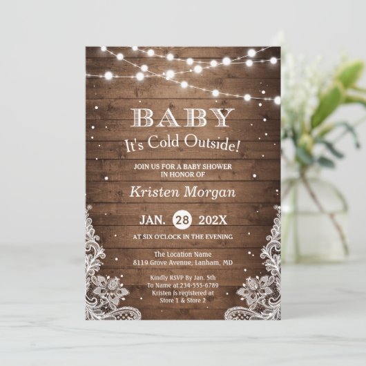 Baby zijn koude Baby shower buiten het Rustic Wint Kaart (Staand voorkant)