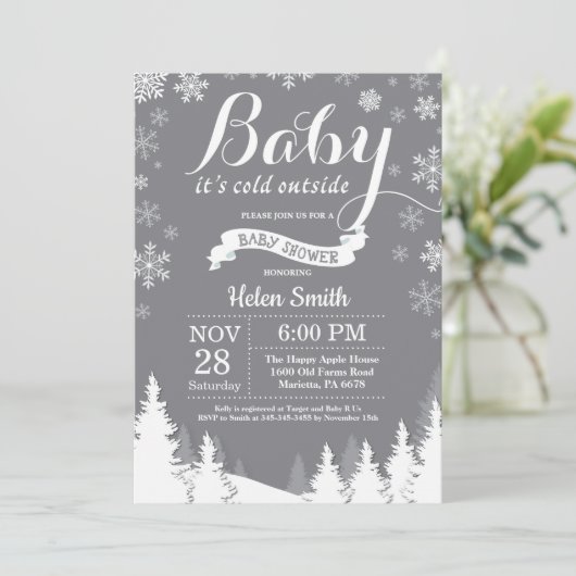 Baby zijn koude Baby shower buiten het winterbos Kaart (Staand voorkant)