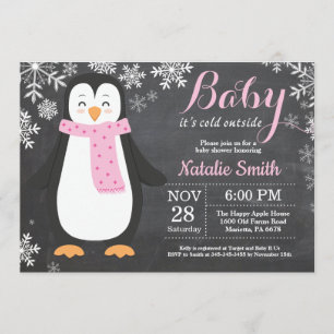 Baby zijn koude Baby shower buiten Penguin Girl Kaart