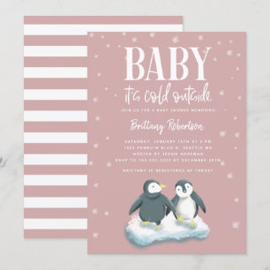 Baby zijn koude Baby shower buiten roze pinguïns Kaart