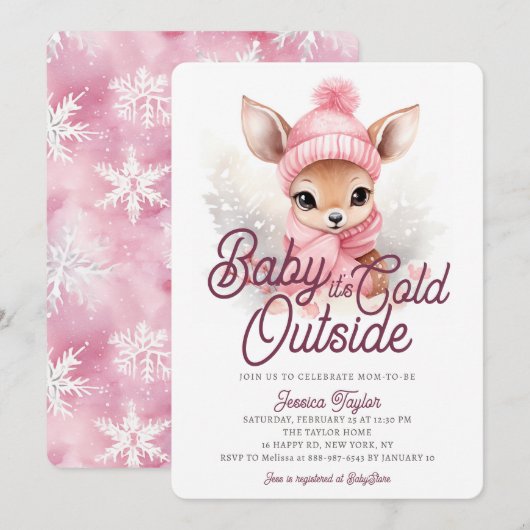 Baby Zijn koude buiten herten roze winter Baby sho Kaart (Voorkant / Achterkant)