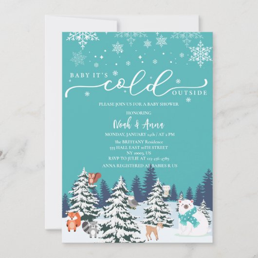 Baby zijn koude buiten het baby shower van het win kaart (Voorkant)