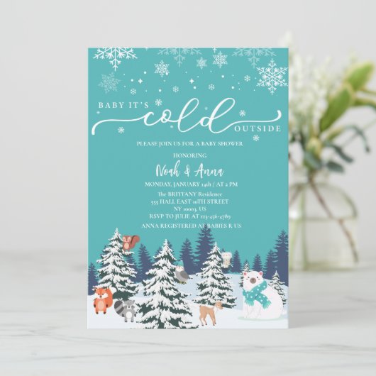 Baby zijn koude buiten het baby shower van het win kaart (Staand voorkant)