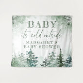 Baby zijn koude buiten het winterbos welkom wandkleed (Voorkant (horizontaal))