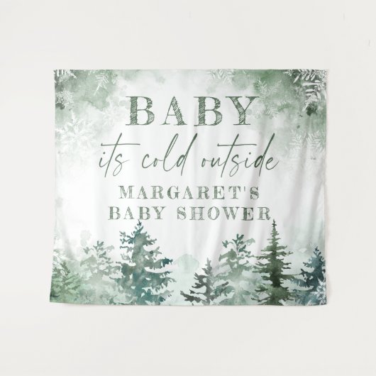 Baby zijn koude buiten het winterbos welkom wandkleed (Voorkant (horizontaal))